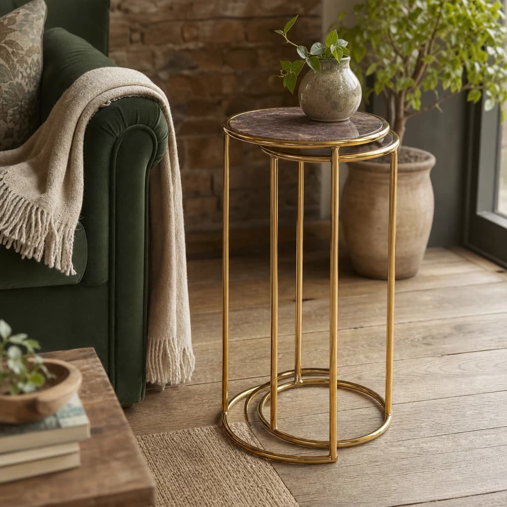 Vita Amethyst Top Set Of 2 Nesting Tall Round Side Tables - Tables, photo 1 of 5