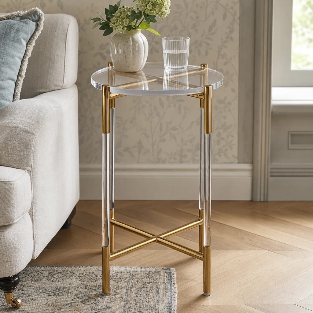 Miley Gold Finish and Acrylic Round Side Table - Tables, photo 1 of 8