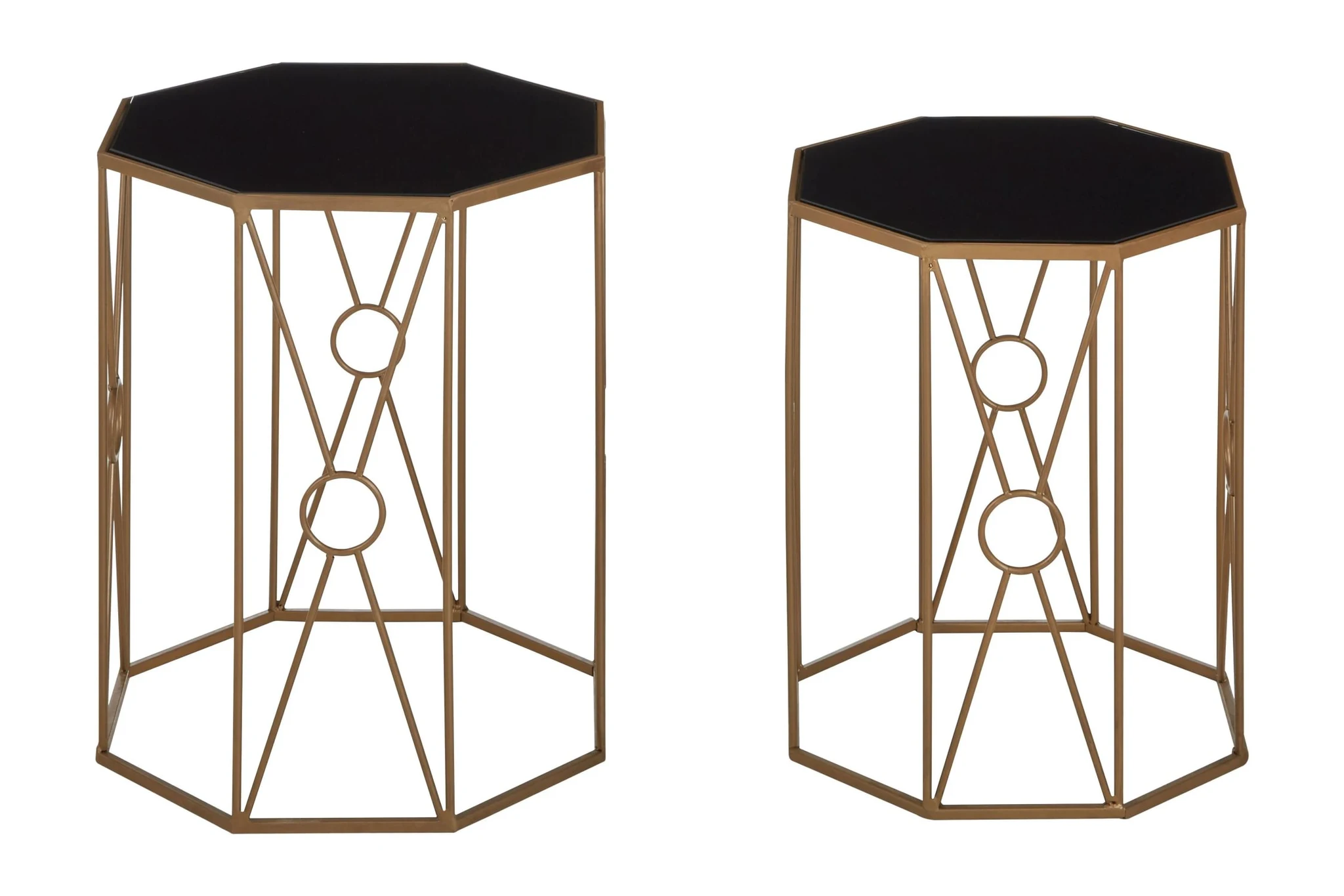 Trento Black Glass and Copper Finish Set Of 2 Side Tables - Tables, photo 2 of 5