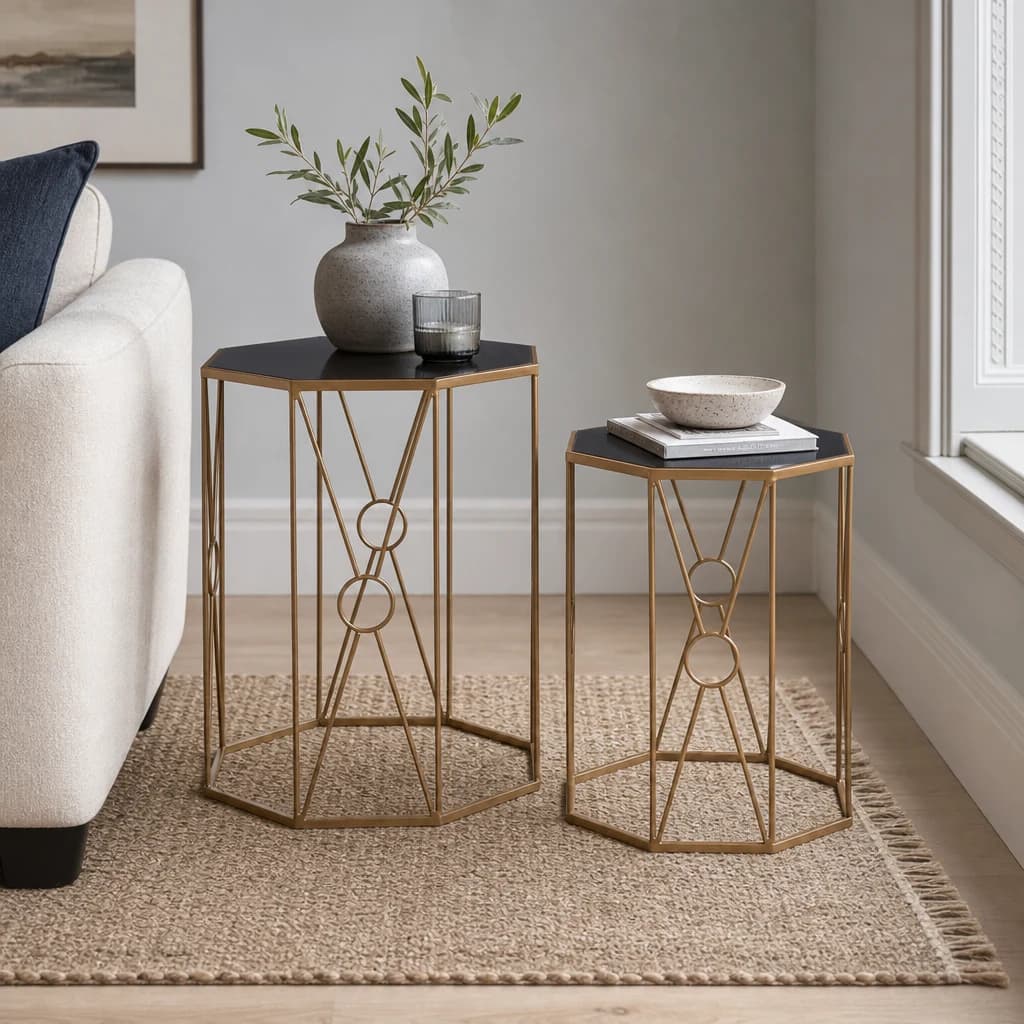 Trento Black Glass and Copper Finish Set Of 2 Side Tables - Tables, photo 1 of 5