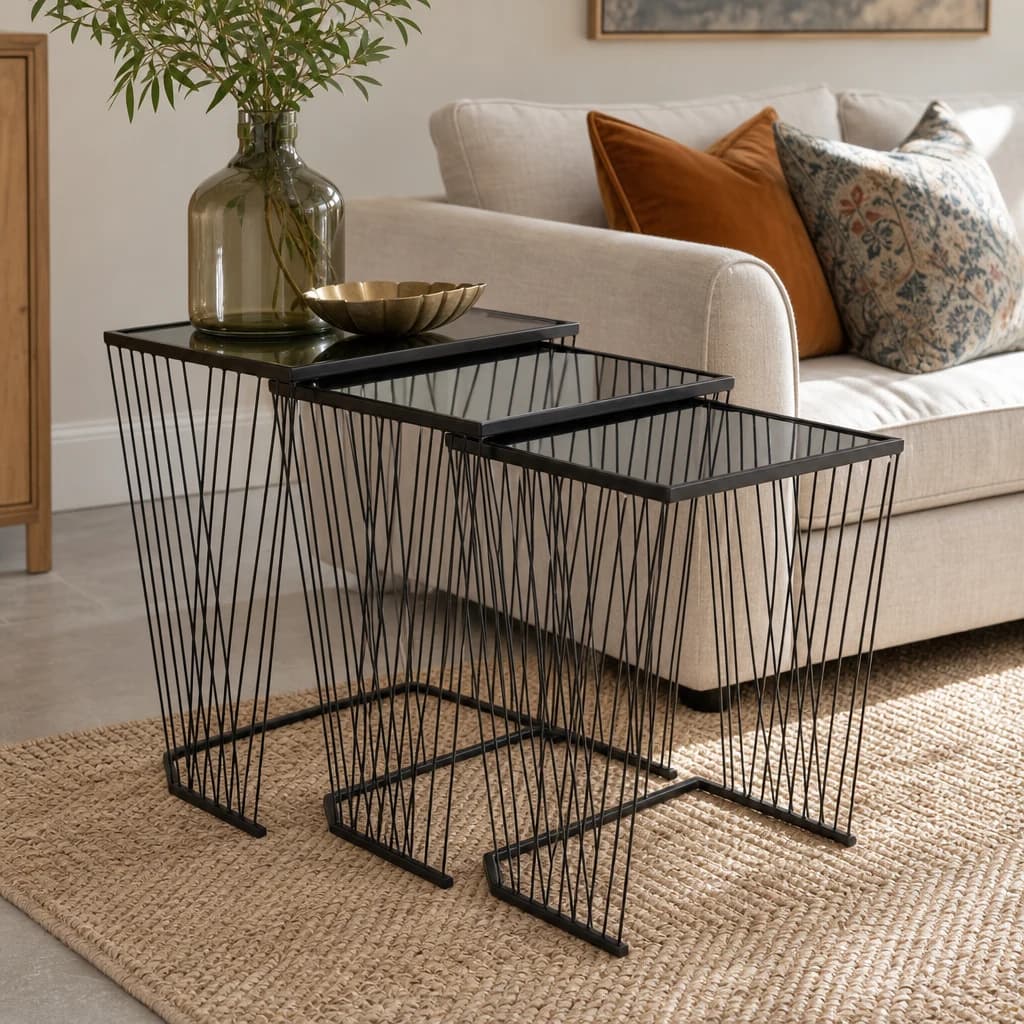 Trento Black Set Of 3 Nesting Side Tables - Tables, photo 1 of 8