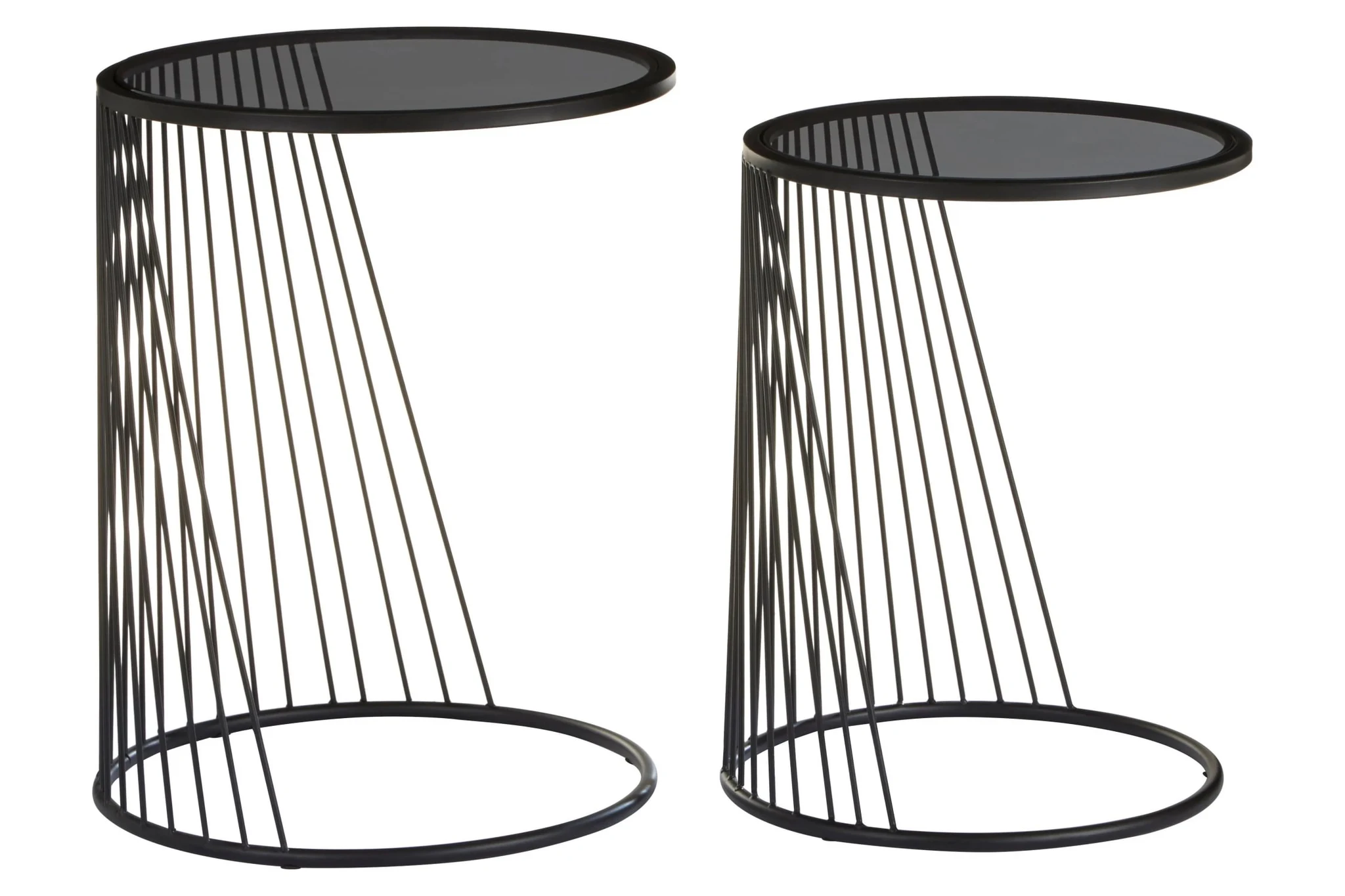 Trento Black Set of 2 Round Side Tables with Glass Tops - Tables, photo 5 of 8