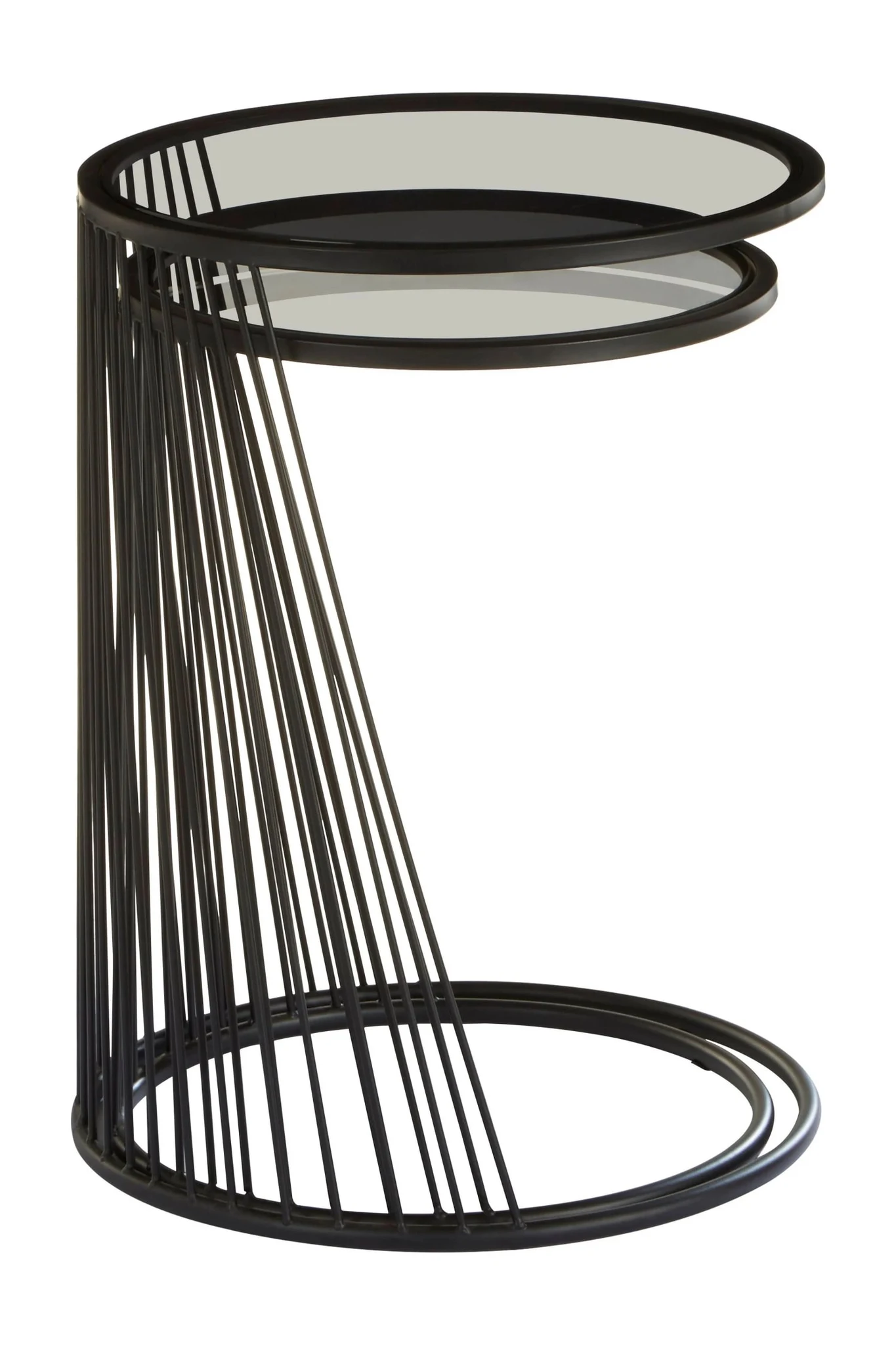 Trento Black Set of 2 Round Side Tables with Glass Tops - Tables, photo 4 of 8