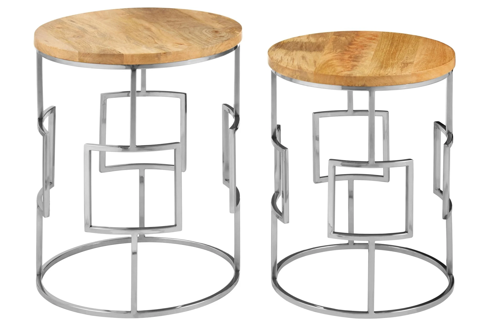 Agra Set Of 2 Mango Wood and Metal Base Nesting Tables - Tables, photo 3 of 6