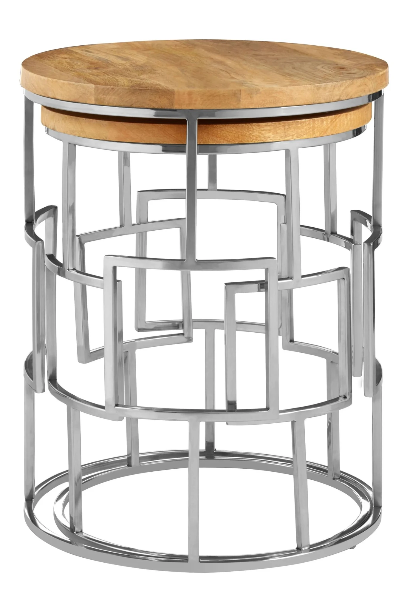 Agra Set Of 2 Mango Wood and Metal Base Nesting Tables - Tables, photo 2 of 6