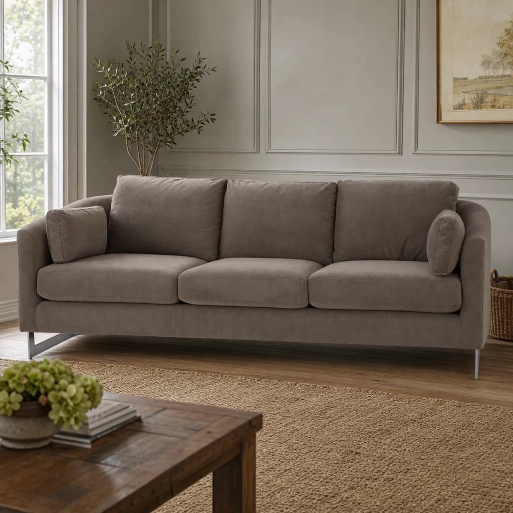 Freda Dark Grey Cotton Velvet 3 Seat Sofa - Seating, photo 1 of 8