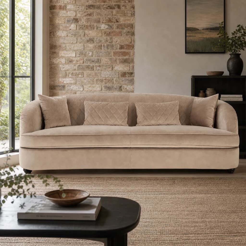 Fiji Three Seat Grey Cotton Velvet Sofa - Seating, photo 1 of 8