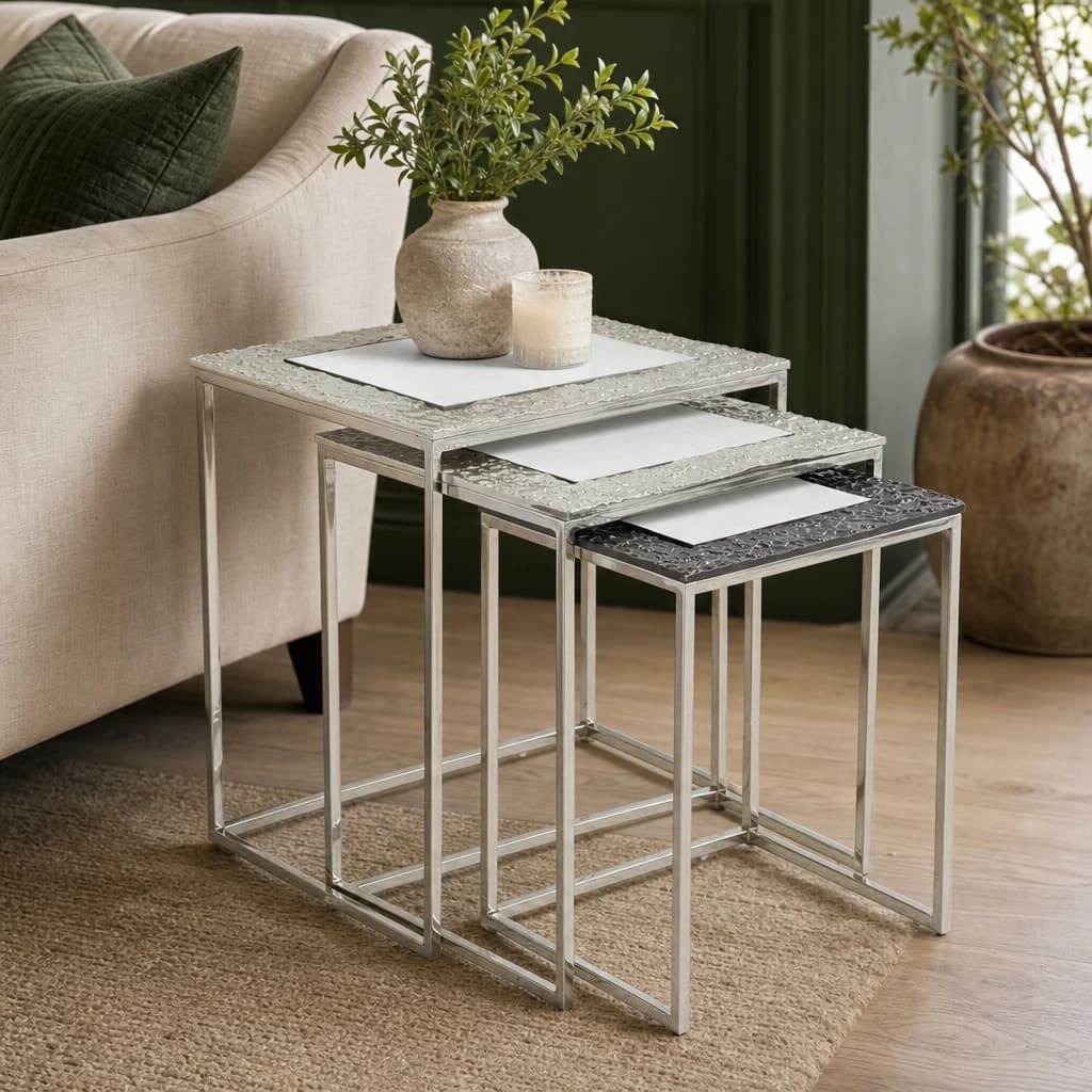 Akola Antique Finish Set Of 3 Rectangular Nesting Tables - Tables, photo 1 of 8
