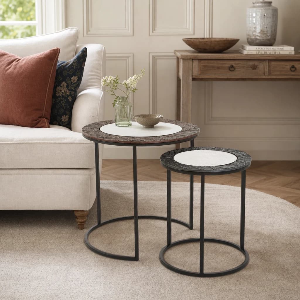 Akola Antique Finish Set Of 2 Round Nesting Tables - Tables, photo 1 of 8
