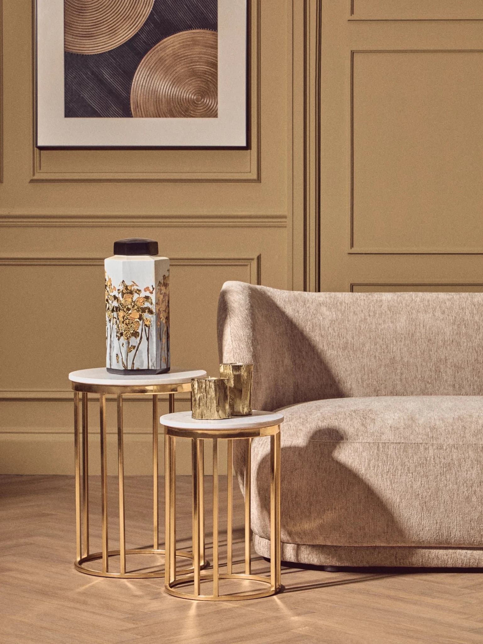 Templar White Marble and Gold Set Of 2 Round Side Tables - Tables, photo 7 of 8