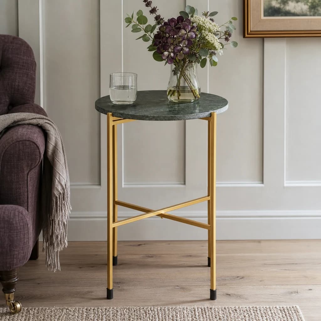 Templar Large Green Marble Top and Gold Round Side Table - Tables, photo 1 of 4