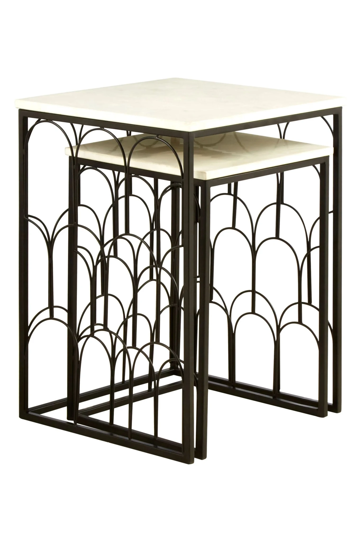 Templar White Marble and Black Base Set of 2 Nesting Tables - Tables, photo 4 of 6