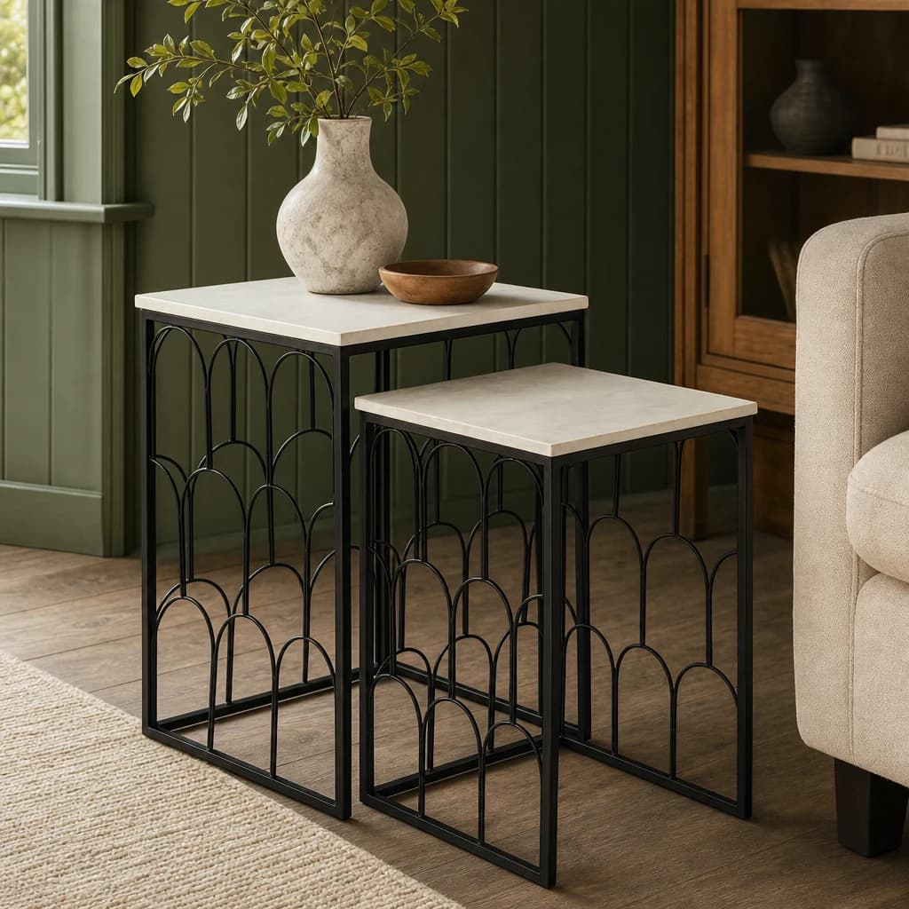 Templar White Marble and Black Base Set of 2 Nesting Tables - Tables, photo 1 of 6