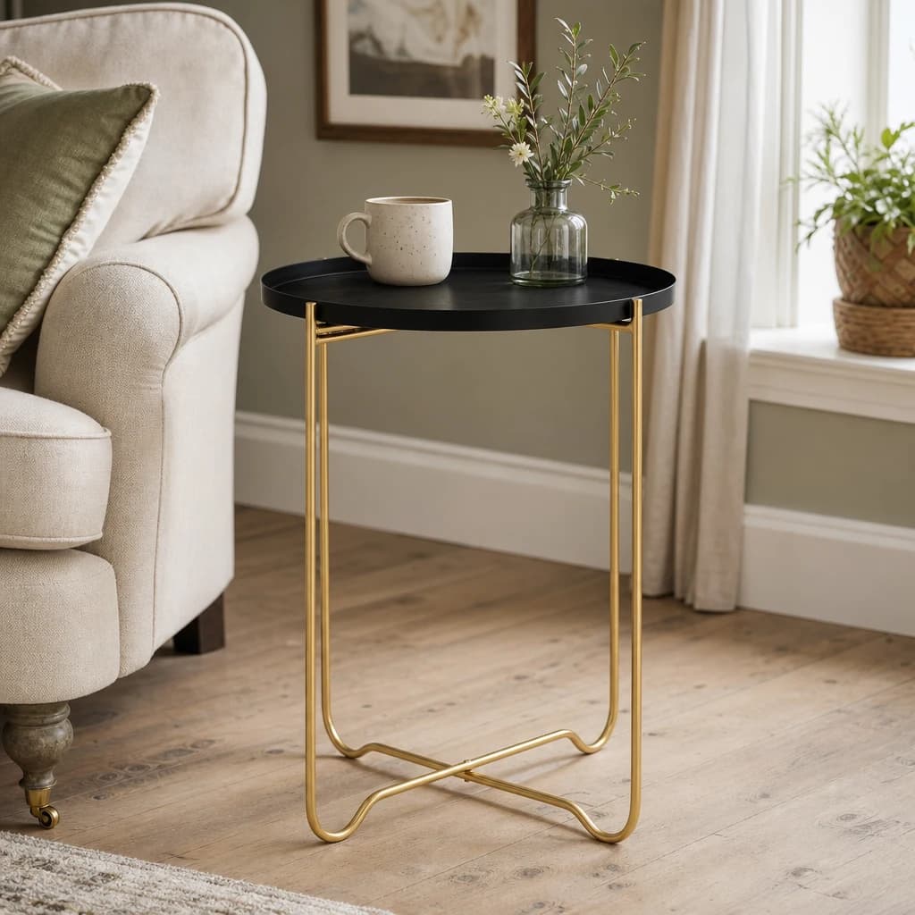 Templar Black Finish Tray Top Round Side Table - Tables, photo 1 of 5