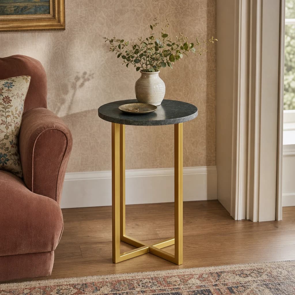 Templar Green Marble And Gold Round Side Table - Tables, photo 1 of 4