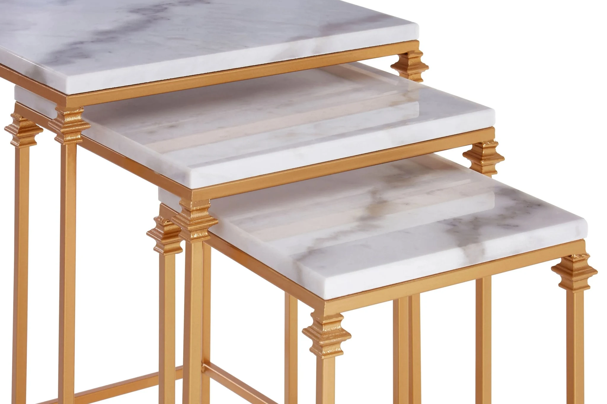 Avantis Gold Finish and White Marble Set Of 3 Square Side Tables - Tables, photo 4 of 5