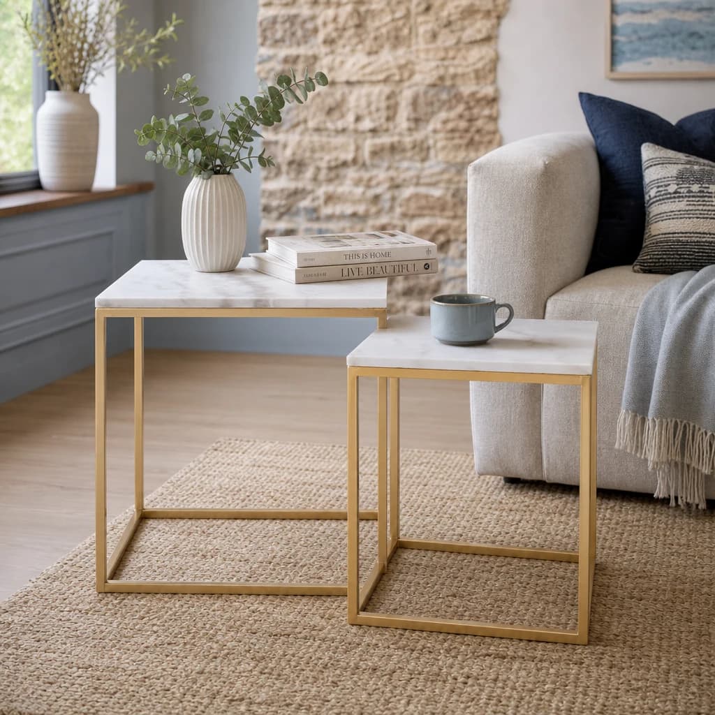 Avantis Set Of 2 Square Marble and Gold Nesting Tables - Tables, photo 1 of 5