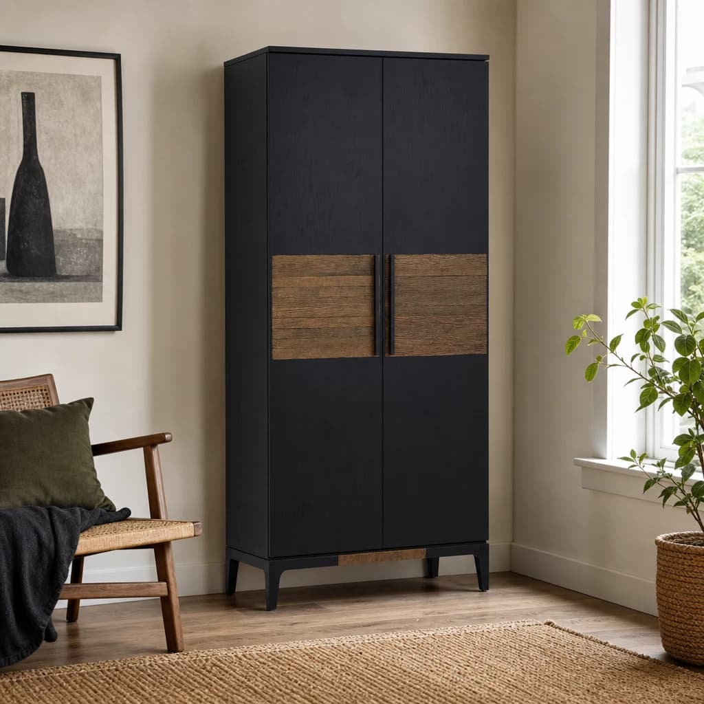 Salvar Black and Natural Oak Wood Tall Cabinet - Bookcases & shelving, photo 1 of 8