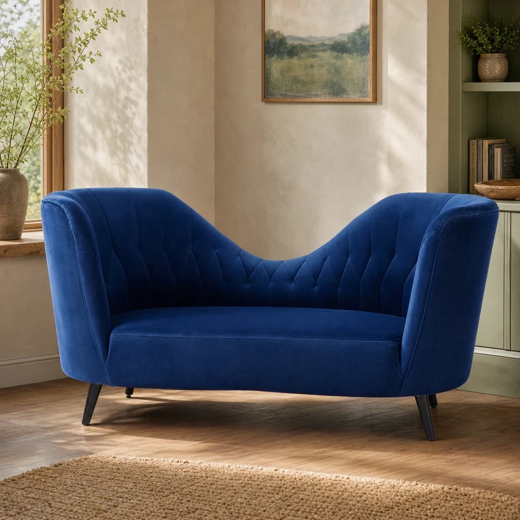 Malena Midnight Blue Velvet Chaise Longue - Seating, photo 1 of 6