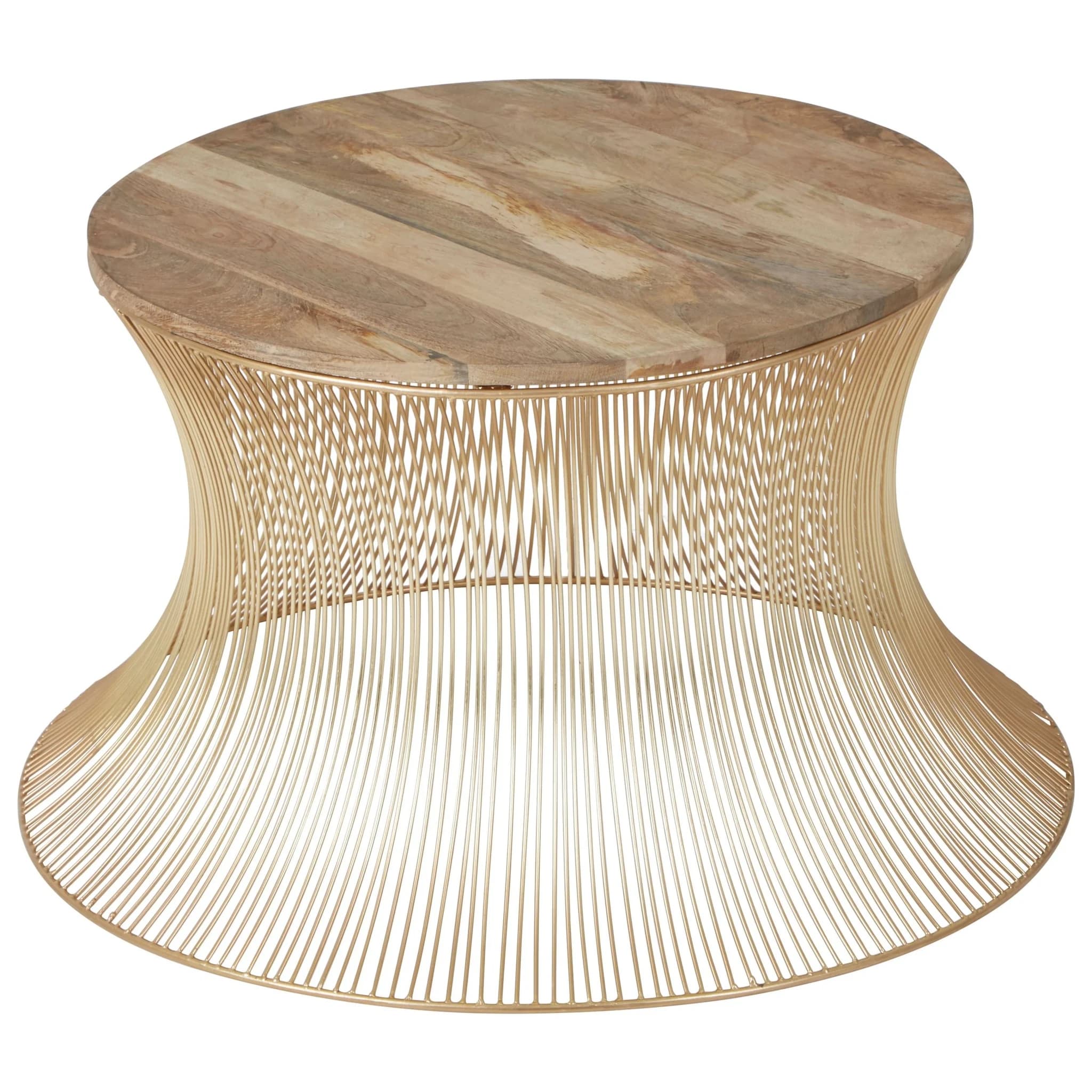 Templar Mango Wood and Gold Hourglass Round Coffee Table - Tables, photo 8 of 8