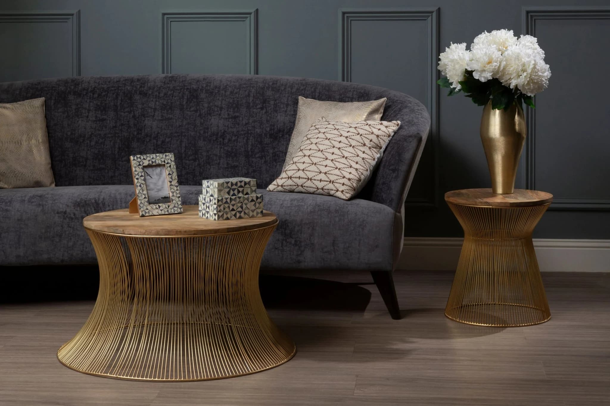 Templar Mango Wood and Gold Hourglass Round Coffee Table - Tables, photo 7 of 8