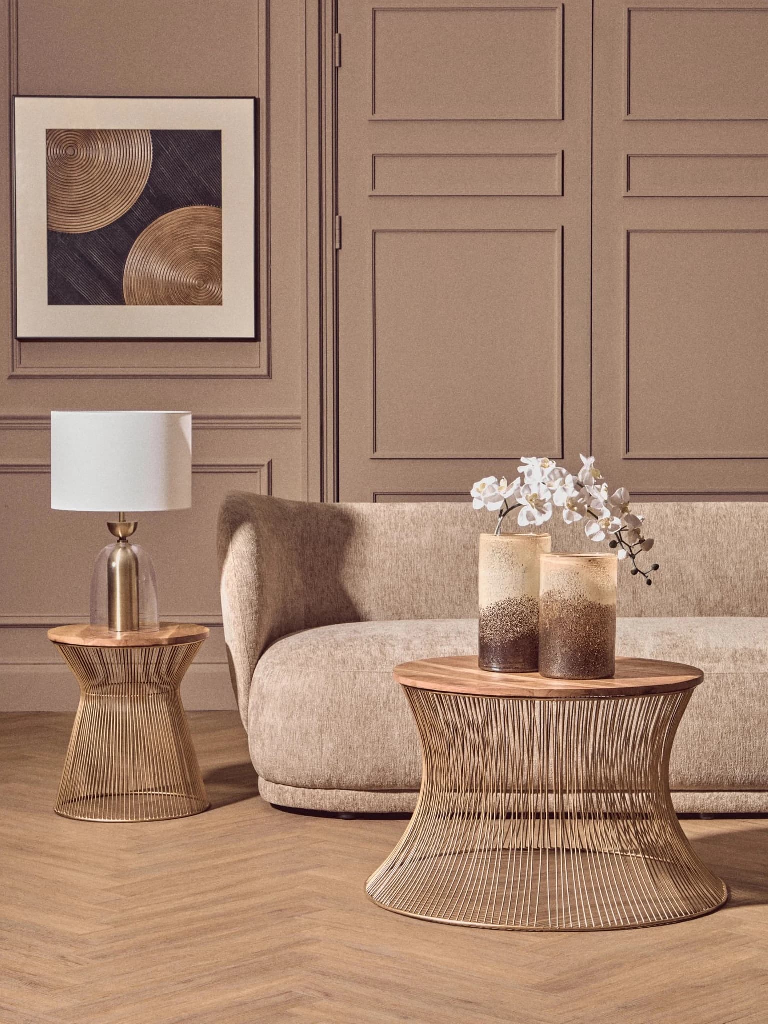 Templar Mango Wood and Gold Hourglass Round Coffee Table - Tables, photo 6 of 8
