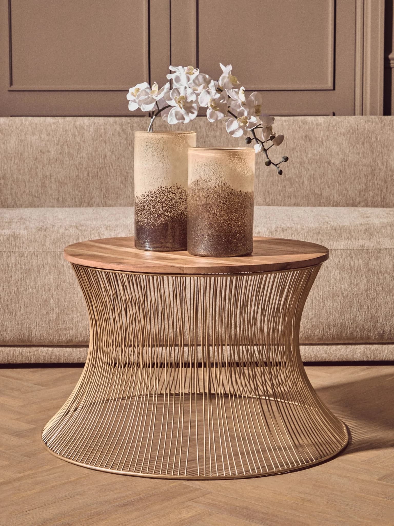 Templar Mango Wood and Gold Hourglass Round Coffee Table - Tables, photo 5 of 8