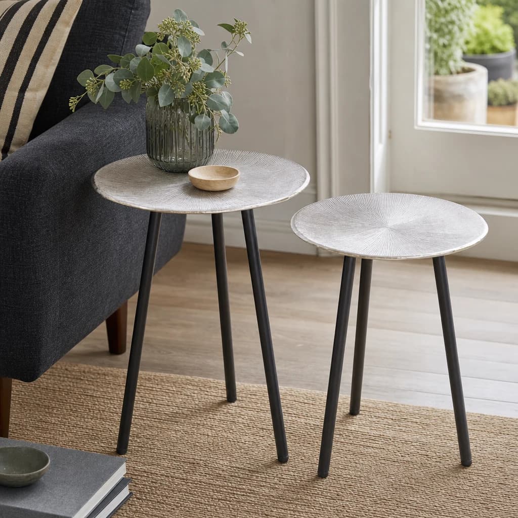 Templar Textured Nickel Finish Set of Two Side Tables - Tables, photo 1 of 3
