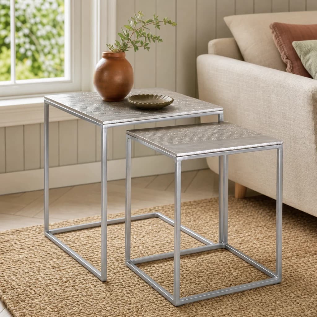 Templar Nickel Finish Set of Two Rectangular Nesting Tables - Tables, photo 1 of 6