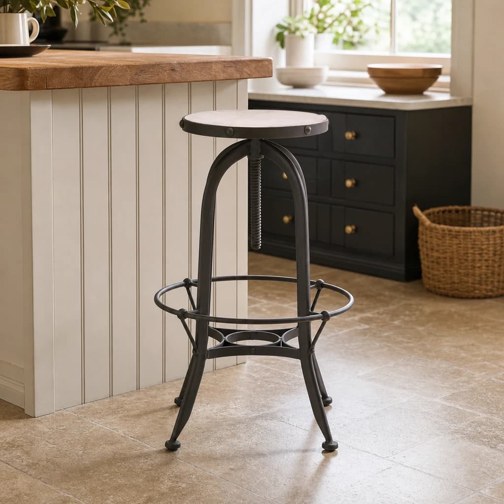 Vasco White Marble and Black Finish Bar Stool - Seating, photo 1 of 6
