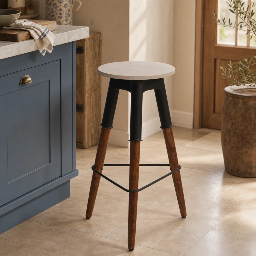 Vasco 3 Leg Bar Stool With Marble Top - Seating, photo 1 of 6