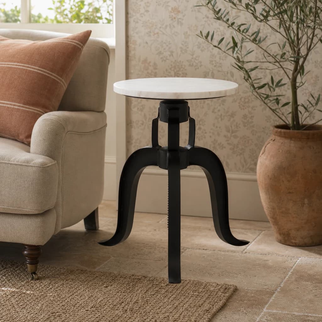 Vasco 3 Leg Bar Stool With White Marble Top - Seating, photo 1 of 4