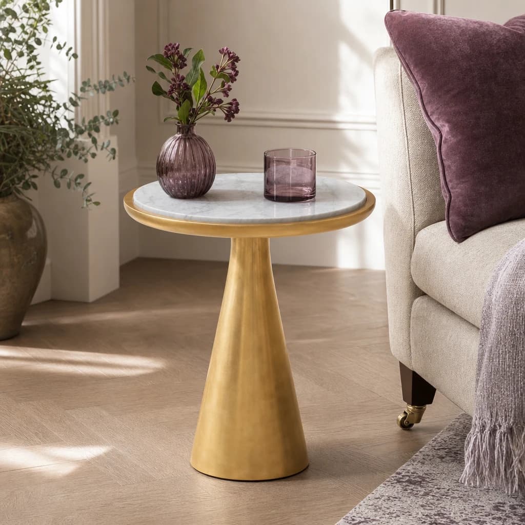 Lino Marble and Gold Round Side Table - Tables, photo 1 of 6