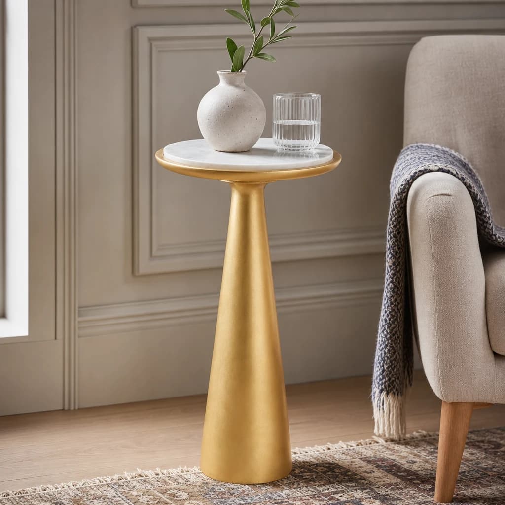 Lino Gold and Marble Tall Side Table - Tables, photo 1 of 5