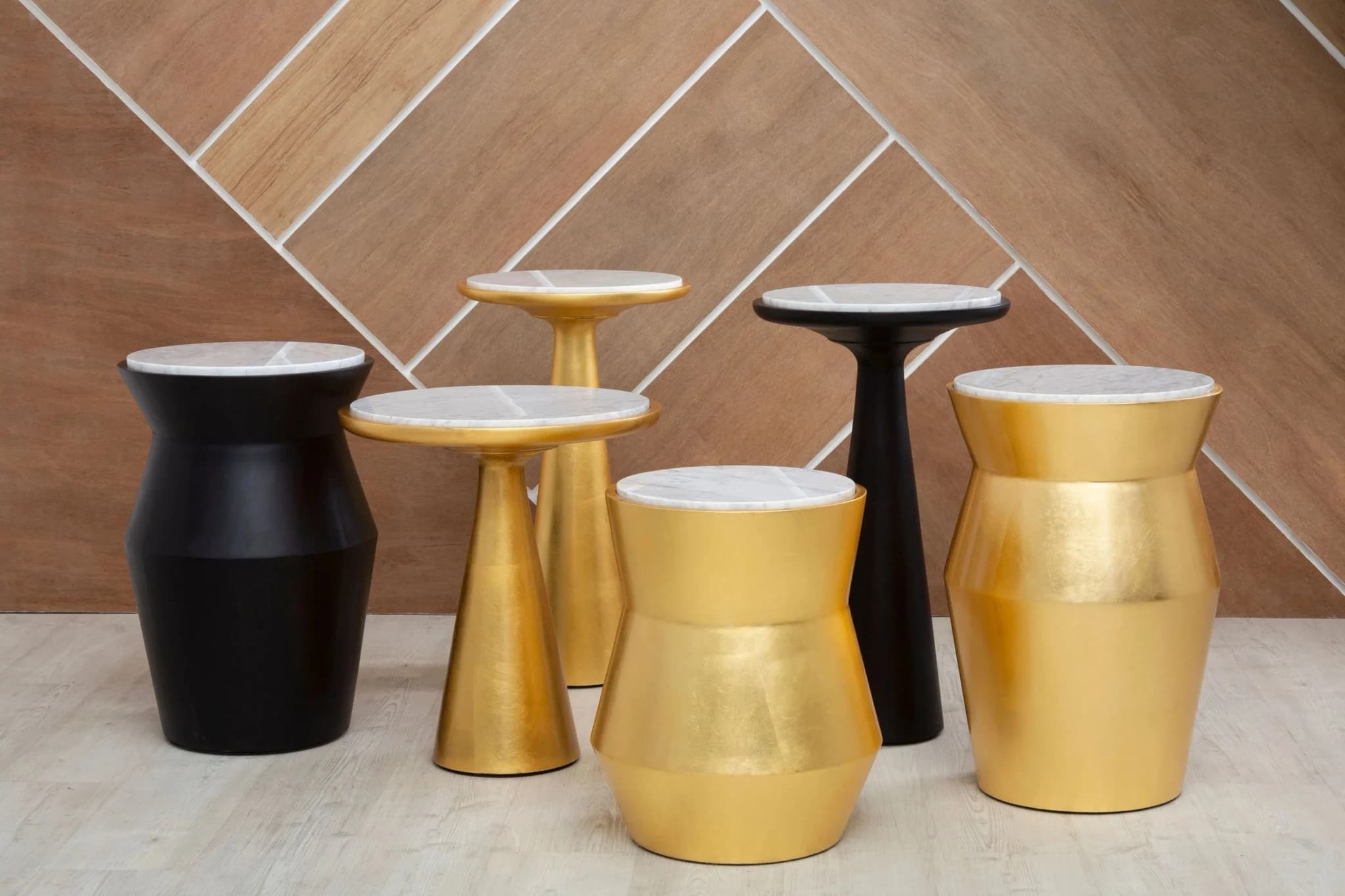 Lino Gold and Marble Tall Drum Side Table - Tables, photo 3 of 6