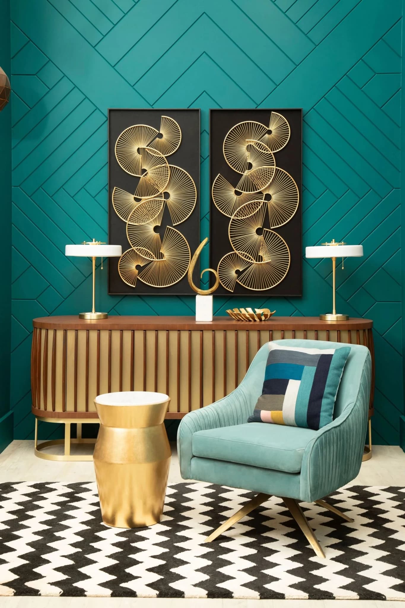 Lino Gold and Marble Tall Drum Side Table - Tables, photo 2 of 6