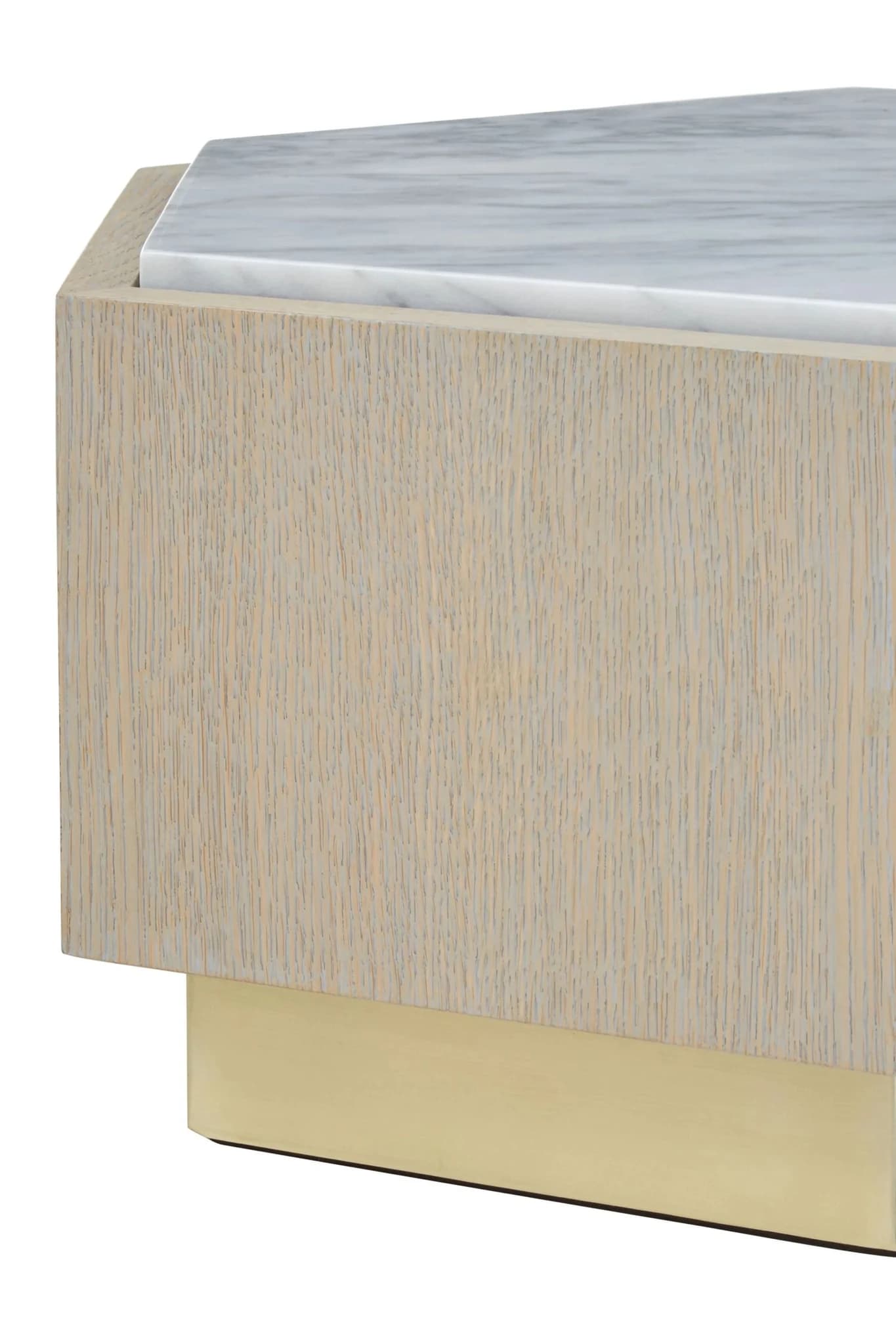 Villi White Marble and Wooden Hexagon Small Side Table - Tables, photo 3 of 5