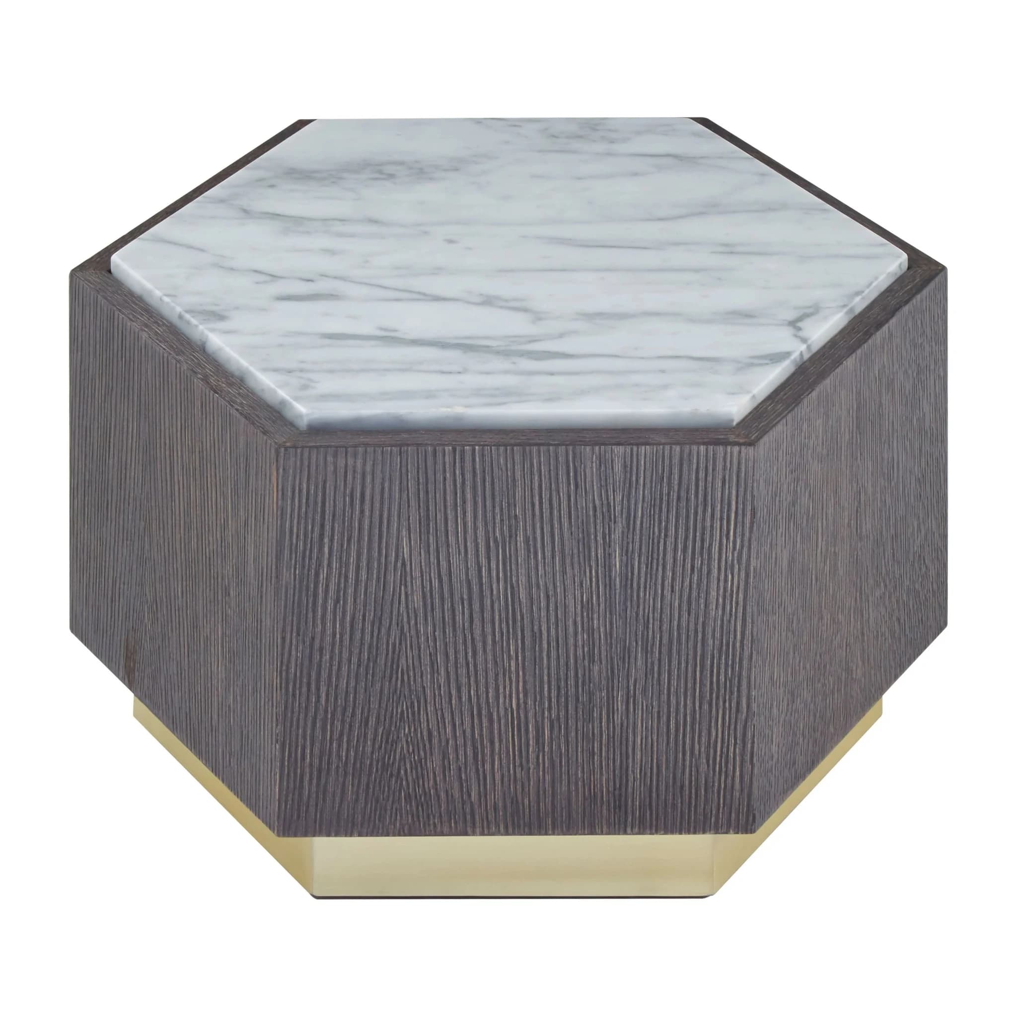 Villi Dark Oak Veneer and White Marble Hexagon Side Table - Tables, photo 3 of 6