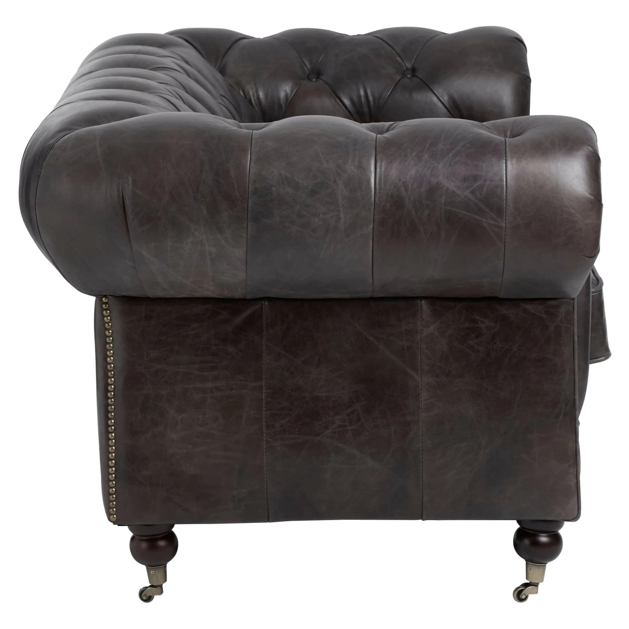 Victor Dark Grey Brown Leather Chesterfield 2 Seat Sofa - Seating, photo 6 of 8