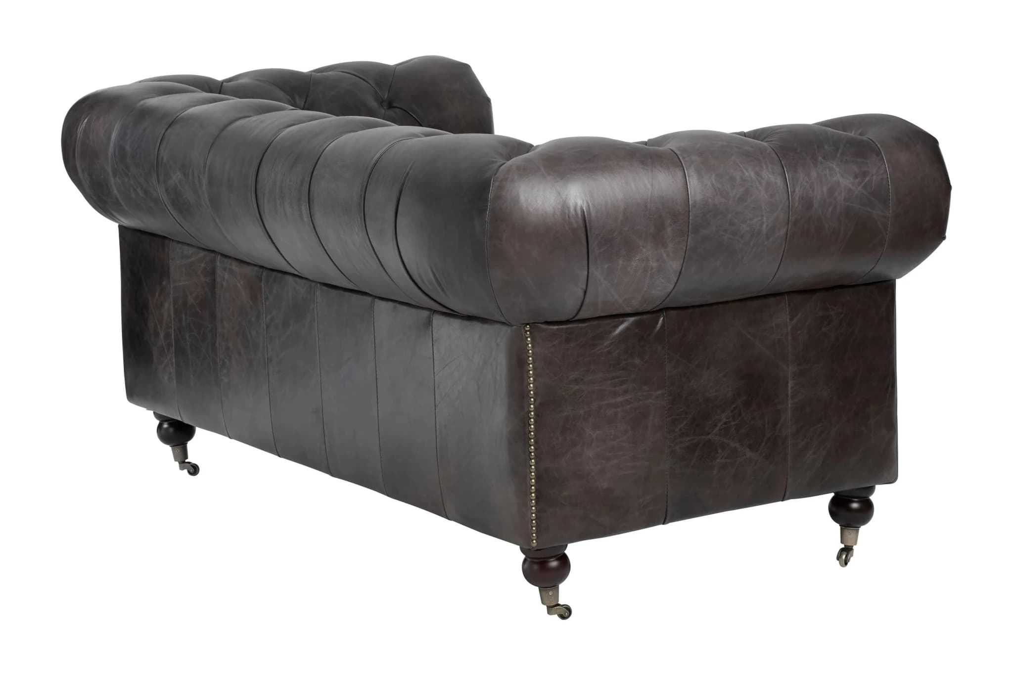 Victor Dark Grey Brown Leather Chesterfield 2 Seat Sofa - Seating, photo 5 of 8