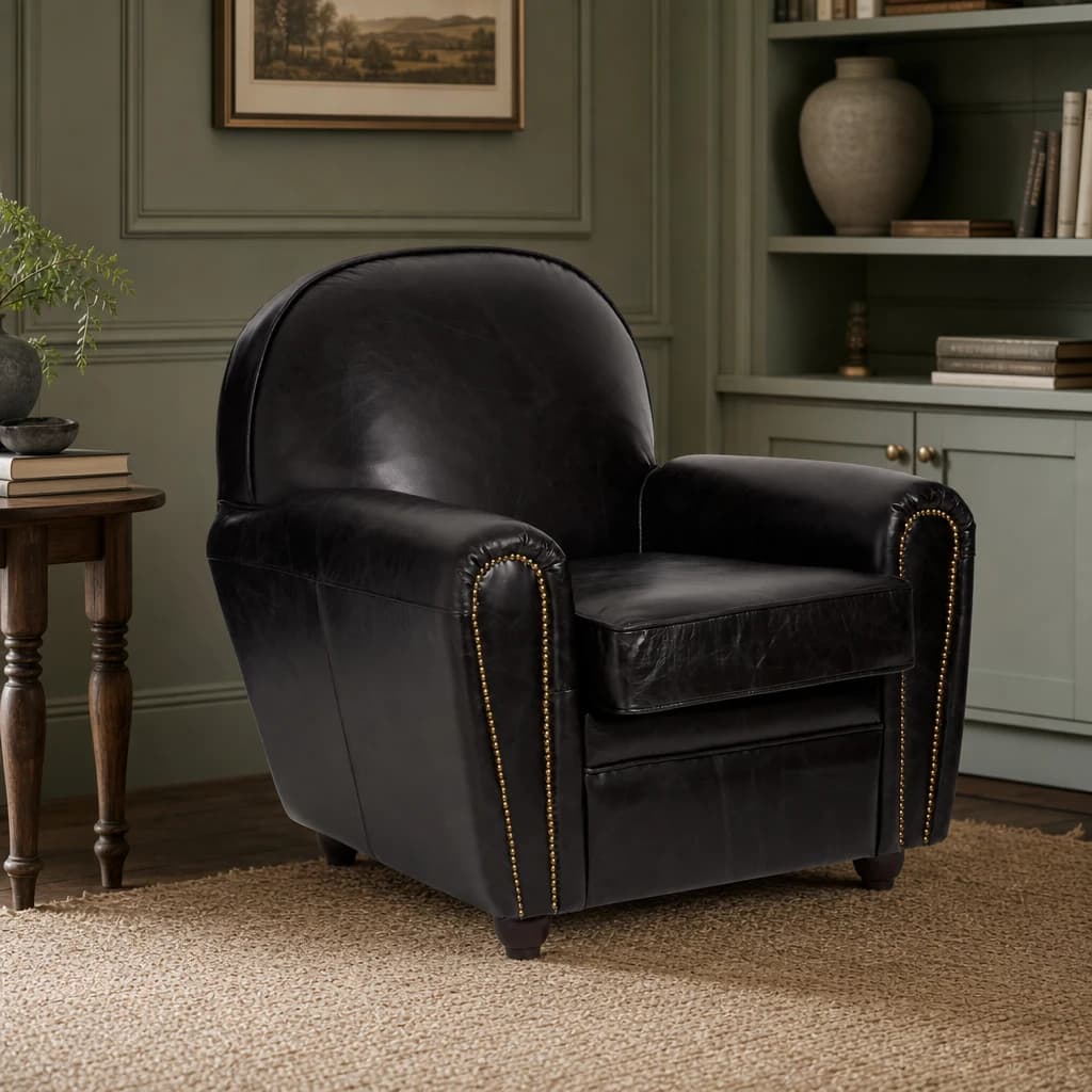 Victor Black Leather Classic Armchair - Seating, photo 1 of 7