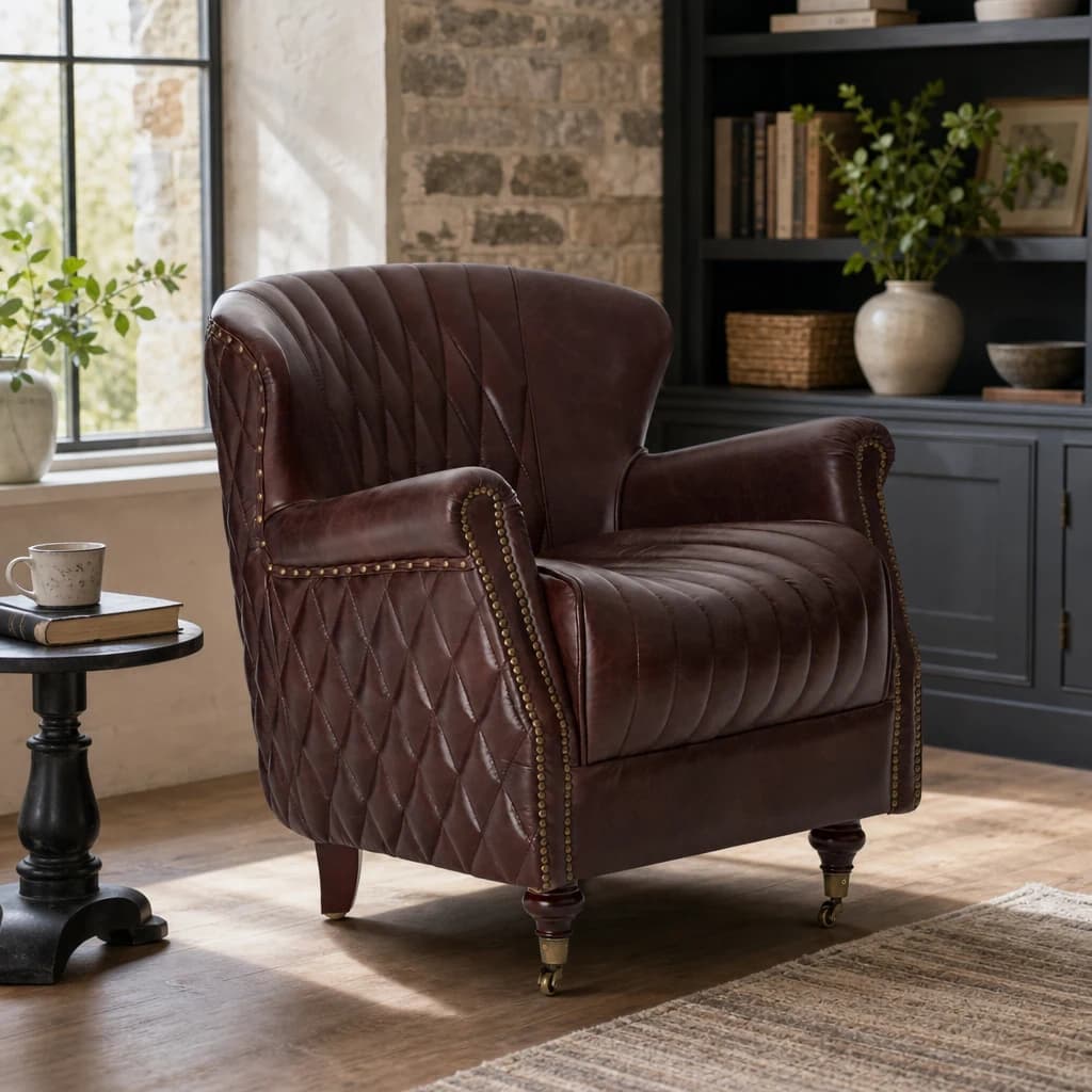 Victor Brown Leather Winged Back Armchair - Seating, photo 1 of 8