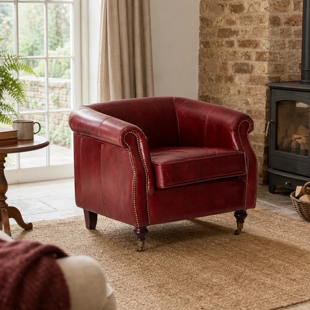 Victor Deep Red Leather Armchair - Seating, photo 1 of 6
