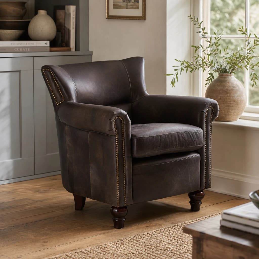 Victor Dark Grey Brown Leather Armchair - Seating, photo 1 of 7