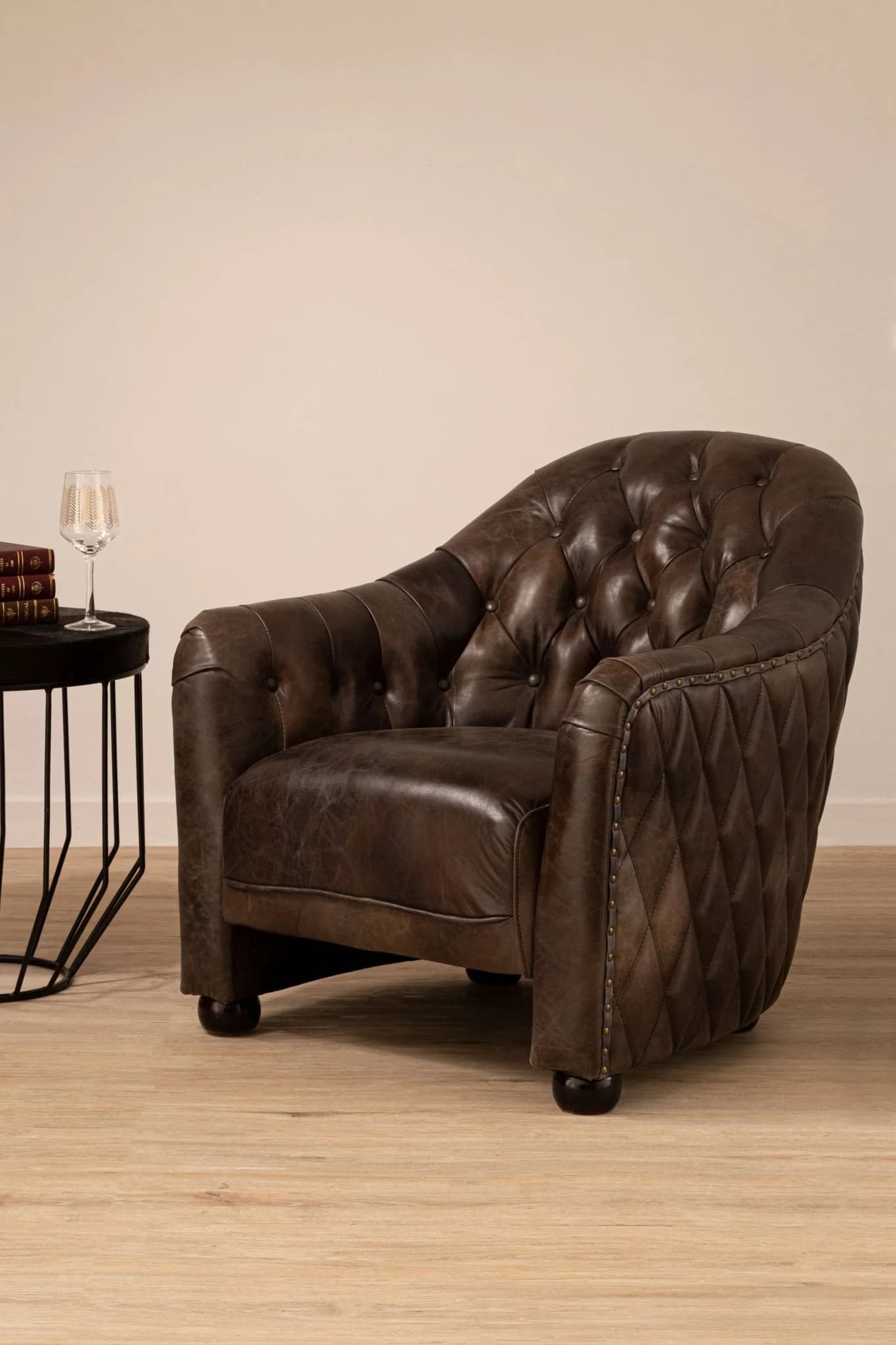 Victor Dark Grey Brown Leather Tub Chair - Seating, photo 2 of 8