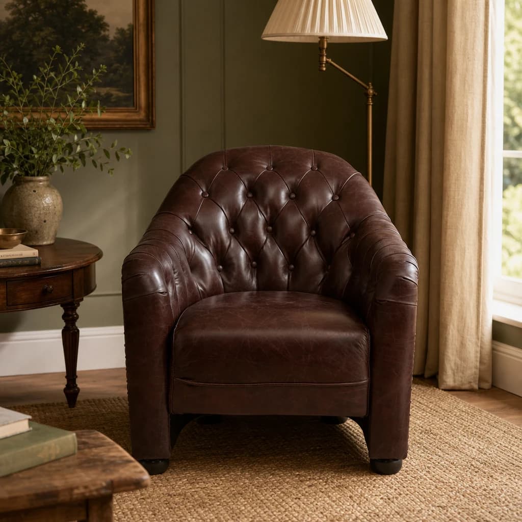 Victor Brown Leather Tub Chair - Seating, photo 1 of 8