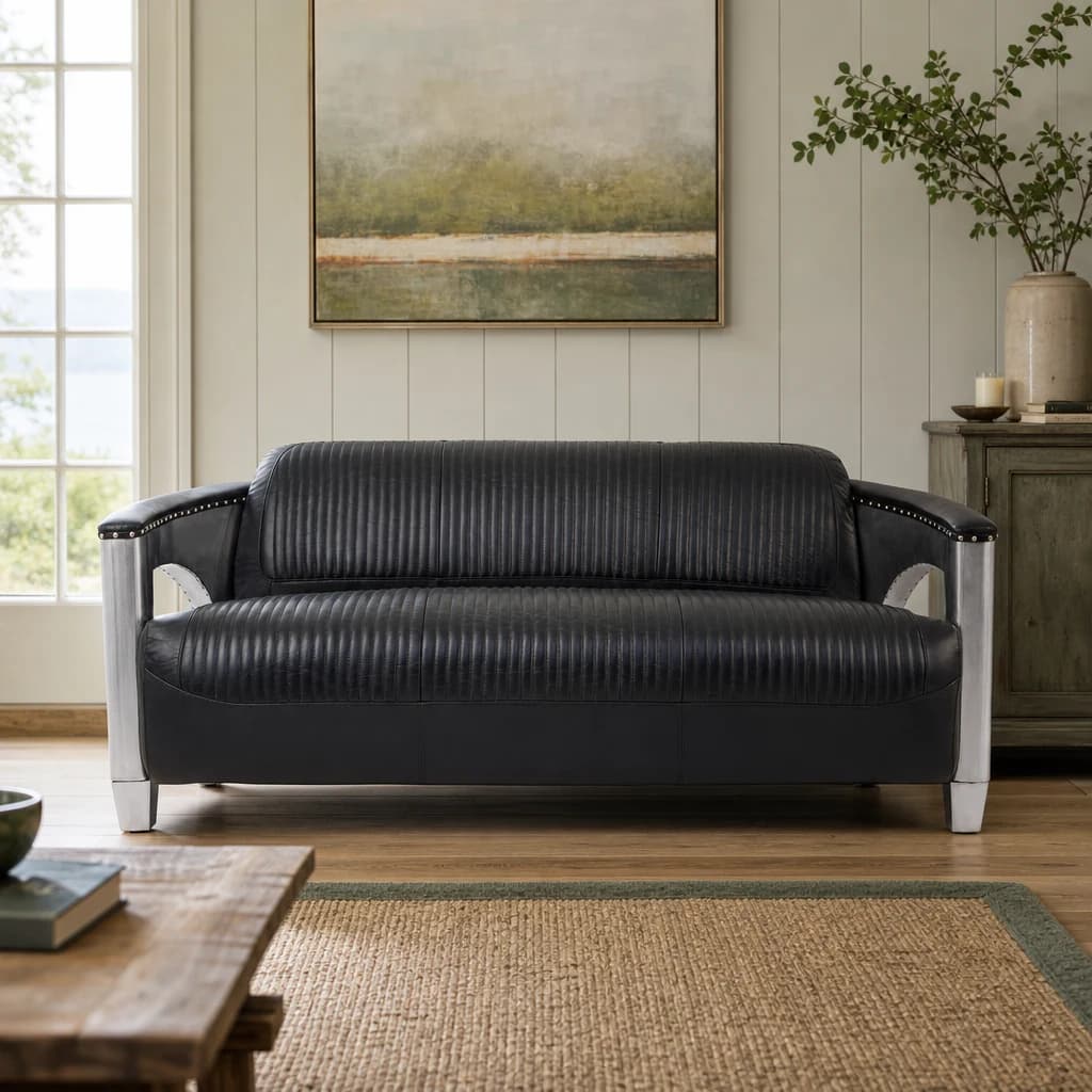 Victor 3 Seat Black Leather Sofa - Seating, photo 1 of 4