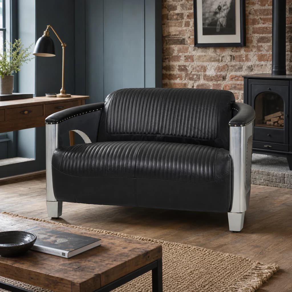 Victor 2 Seat Black Leather Sofa - Seating, photo 1 of 6