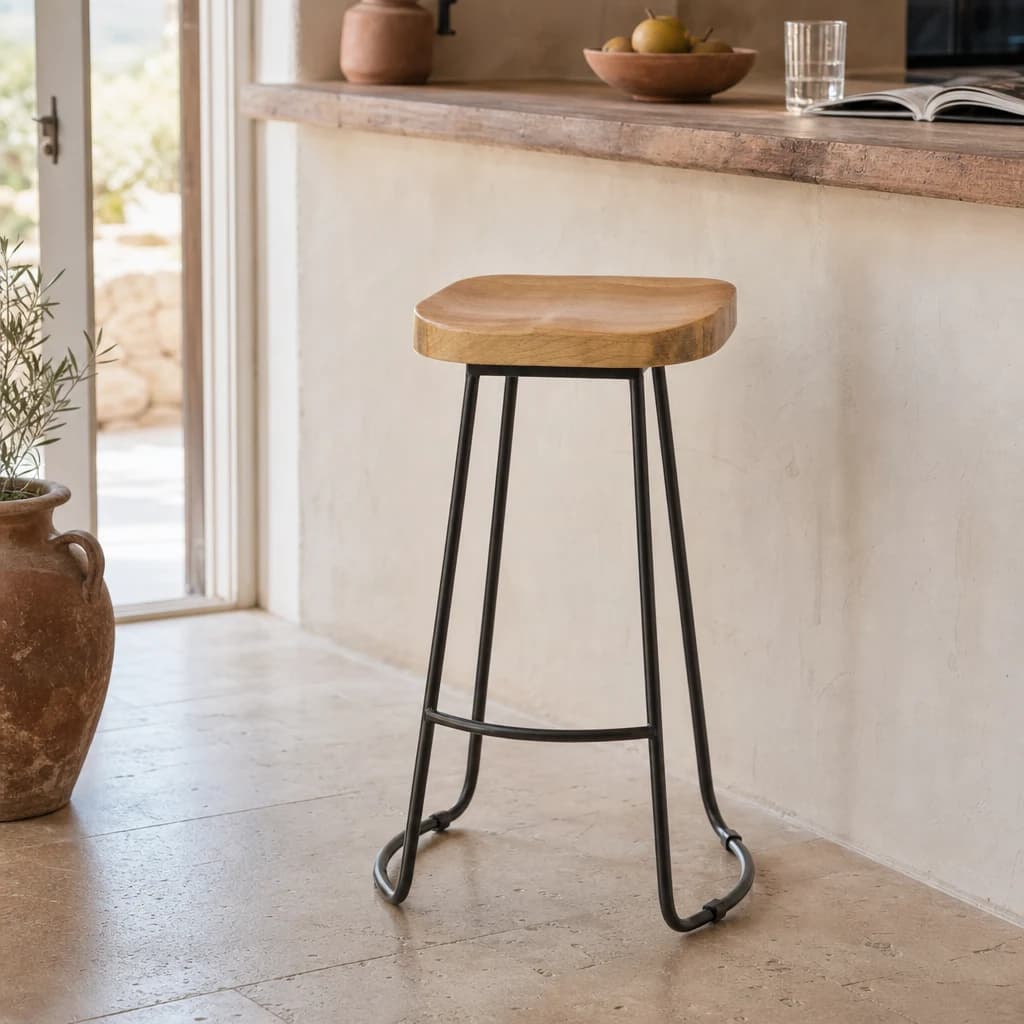 Lyon Oak Wood Saddle Seat Bar Stool - Seating, photo 1 of 5