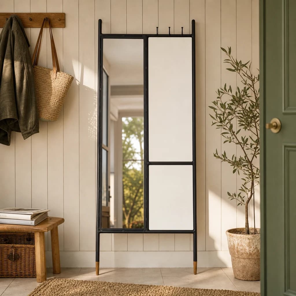 Nirav Black Floor Mirror with Coat Rack - Bookcases & shelving, photo 1 of 8